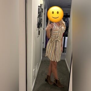 American Eagle Outfitters Beige Striped Mini Dress